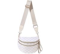 Hitnow Grand sac banane en nylon pour femme, sac banane spacieux avec sangle réglable grande taille, Beige à carreaux, 11.8"L x 5.5"W x 8.3"H, Tendance