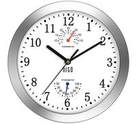 HITO Horloge murale silencieuse de 25 cm à piles avec couvercle en verre sans tic-tac, cadre en aluminium argenté, pour cuisine, chambre, bureau à domicile, décoration de salon (blanche)
