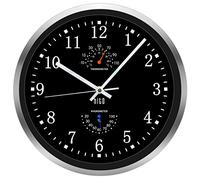 HITO Horloge Murale silencieuse pour Salon, Cuisine, Chambre à Coucher, avec Couvercle en Verre, Cadre en Aluminium argenté, 30,5 cm, Noir