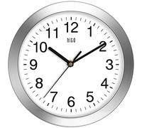 HITO Horloge Murale silencieuse pour Salon, Cuisine, Chambre à Coucher, avec Couvercle en Verre, Cadre en Aluminium argenté, 25,4 cm