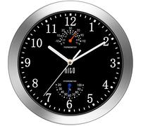 HITO Horloge Murale silencieuse sans tic-tac, 25,4 cm, Excellent Mouvement de Balayage précis, Cadre en Aluminium argenté, Couvercle en Verre, décoration pour Cuisine, Salon, Chambre, Salle de Bain,