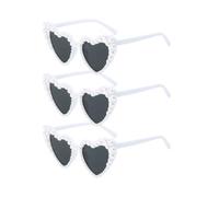 Hitopin 3 Pièces Lunette de Soleil avec Perles, Lunettes de Soleil Cœur Femme avec Perles, Lunettes de Soleil en Forme de Cœur Perles, Retro Lunettes Coeur Perles,pour Voyage,Fête en Plein Air