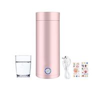 Hitopin Bouilloire de Voyage 400ml - Électrique Portable en Acier Inoxydable Avec Câble D'alimentation - 2 Autocollants Inclus - Pour Thé, Lait, Café (Rose)