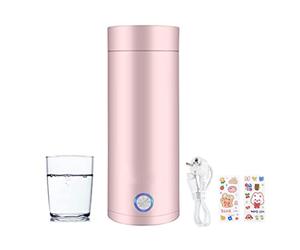 Hitopin Bouilloire de Voyage 400ml - Électrique Portable en Acier Inoxydable Avec Câble D'alimentation - 2 Autocollants Inclus - Pour Thé, Lait, Café (Rose)