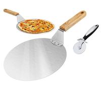 Hitopin Pelle à Pizza en Acier Inoxydable, Palette à Pizza Ronde, Pelle à Pizza avec Manche en Bois, pour Les Pizzas Faites Maison, les Pâtisseries, la Pâte etc,10 Pouces