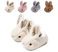 Hitopteu Chaussons Enfant Garçon Fille Chausson Lapin Peluche Souple Hiver Pantoufle d'intérieur Chaude et Antidérapante pour bébé Blanc A 21/22 EU 150