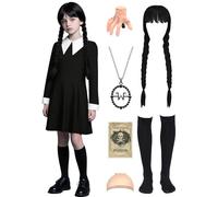 Hitormoon Girls Halloween Costumes Kids Princess Black Dress for Family Cosplay Outfits with Wig Necklace Socks Hairpin HN021L