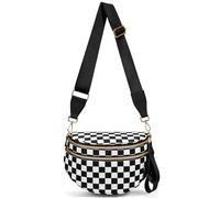 Hitotes Sac à bandoulière à carreaux pour femme - Sac banane - Sac banane - Sac à bandoulière à motif damier, A01 - Plaid noir et blanc, 31cm