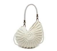 HiTotes Sac à main en coquillage pour femme - Sac à bandoulière pour l'été et la plage - Avec bandoulière nacrée, beige, 27cm