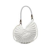 HiTotes Sac à main en coquillage pour femme - Sac à bandoulière pour l'été et la plage - Avec bandoulière nacrée, blanc, 27cm