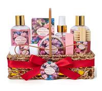 Hitrees Panier cadeau de spa pour femme cadeau d'amitié rose et jasmin pour femme Sac en tissu gel douche crème pour les mains et le corps Ensemble de bain pour elle maman fête des mères