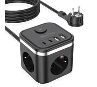 HITRENDS Bloc multiprise cube avec USB, bloc multiprise USB C, chargeur USB C, 3 prises avec interrupteur, chargeur portable PD pour MacBook, iPad, iPhone 16/15, Galaxy S25 Ultra, maison, bureau