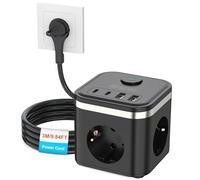 HITRENDS Bloc multiprise cube avec USB, multiprise USB C, chargeur USB C, 3 prises avec interrupteur, chargeur PD portable pour MacBook, iPad, iPhone 16, Galaxy S25 Ultra, maison, bureau, voyage 3 m