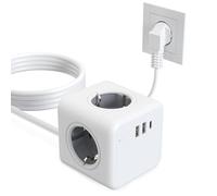 HITRENDS Multiprise avec câble de 1,4 m, 4 prises CA (16 A/3680 W) + 2 USB-A + 1 USB-C (5 V/3,1 A), design cubique, avec tampon adhésif et support, pour cuisine, bureau, maison - Peu encombrant et