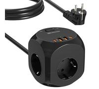 HITRENDS Multiprise cube 4 prises multiprises, avec 4 USB, 2 USB et 2 Type-C, 8 en 1, avec câble de 2 m, pour le bureau, la maison, noir
