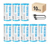 HITRENDS - Piles rechargeables CR123A avec port de charge USB-C - Pack de piles au lithium 3 V 700mAh, 1000-3000 cycles, étanche et écologique pour appareils photo, lampes de poche, détecteur de fumée