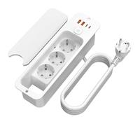HITRENDS Prise escamotable avec couvercle, 3 prises encastrées avec 2 ports USB, plateau de table avec 2 ports USB C, multiprise encastrable avec câble de 1,8 m pour plan de travail, meubles, blanc