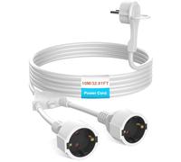 HITRENDS Rallonge de câble d'alimentation, 10 m, 2 prises de contact de protection, pour extérieur, avec fiche plate, prises Schuko CA, IP44, pour la maison, le bureau, jusqu'à 250 V/16 A, blanc
