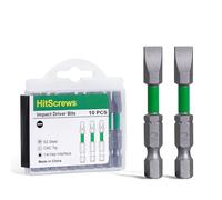 HitScrews SL8 Embout Plat Visseuse Aimanté pour Perceuse 50mm -10Pcs | Acier S2 Embout Visseuse a Choc Finition CNC Haute Couple Élevé Tige Hexagonale 1/4 pour Menuiserie & Construction