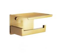 HITSLAM Porte Rouleau Papier Toilette Laiton Brossé Auto-adhésif avec Tablette, Support Papier Toilette Mural pour Salle de Bain, Acier Inoxydable, Derouleur Papier Toilette WC sans Percage