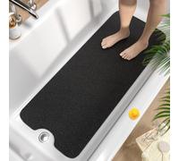 HITSLAM Tapis de Baignoire Antidérapant 100x40cm, Extra Long Tapis de Douche Antiderapant, Loofah en PVC Souple Tapis Antidérapant Baignoire, Séchage Rapide Tapis de Bain, sans Ventouse, Noir