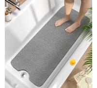 HITSLAM Tapis de Baignoire Antidérapant 100x40cm, Extra Long Tapis de Douche Antiderapant, Loofah en PVC Souple Tapis Antidérapant Baignoire, Séchage Rapide Tapis de Bain, sans Ventouse, Gris