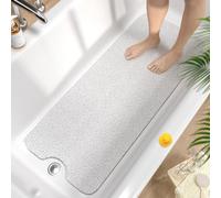 HITSLAM Tapis de Baignoire Antidérapant 100x40cm, Extra Long Tapis de Douche Antiderapant, Loofah en PVC Souple Tapis Antidérapant Baignoire, Séchage Rapide Tapis de Bain, sans Ventouse, Blanc