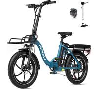 HITWAY Vélo Électrique 20"" Pliant Bleu, 36V 15.6Ah Batterie Amovible, Moteur 250W, 7 Vitesses, APP, Porte-bagages Avant