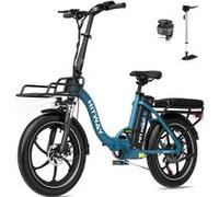 HITWAY Vélo Électrique 20"" Pliant Bleu, 36V 15.6Ah Batterie Amovible, Moteur 250W, 7 Vitesses, APP, Porte-bagages Avant