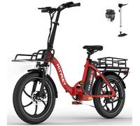 HITWAY Vélo Électrique 20"" VAE Rouge, E-Bike Pliable, 36V 15.6Ah Batterie Amovible, Moteur 250W, 7 Vitesses, APP+Panier Arrière