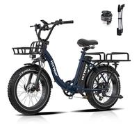 HITWAY Vélo Électrique 20"" x 4.0 VAE - Batterie au Lithium Amovible 48V25Ah - Moteur 250W - 7 Vitesses - Autonomie 90-200 km -Bleu