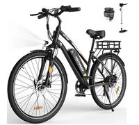 Vélo électrique VAE - HITWAY - Noir - 28""- Batterie Amovible 36V 12Ah - Shimano 7 Vitesses - VTT Électrique + HITWAY Panier arrière