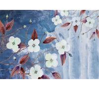 hity Papier Peint Panoramique Tropical Paysage Motif Chinois Tapisserie Murale 3D Peinture À L'Huile Vintage Fleurs Blanches Sur Fond Bleu Salon Chambre Adulte Enfant Zen Poster Geant Mural