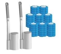 HIULLEN Lot de 2 brosses de toilette jetables avec 48 recharges de nettoyant pour lavabo, salle de bain, sol - Bleu
