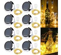 HIULLEN Lot de 8 guirlandes lumineuses solaires LED pour bouteilles de vin - 2 m - 20 LED - Pour l'extérieur - Bouchon - Guirlande lumineuse pour bouteille de vin - Pour bricolage, fête, jardin