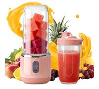 HIULLEN Mixeur portable, 400 ml, blender portable avec gobelet de rechange, mini blender rechargeable, avec 6 lames en acier inoxydable, pour smoothies et shakes (rose)