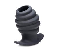 Hive Ass Tunnel 4" Silicone Ribbed Hollow Anal Plug - Large Black