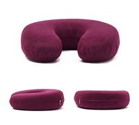 Hivel Mousse a Memoire U Oreiller de Voyage Coussin Nuque/Repose Tete Cou Flocage Tissu pour Avion/Sommeil/Relaxation - Rouge