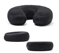 Hivel Mousse a Memoire U Oreiller de Voyage Coussin Nuque/Repose Tete Cou Flocage Tissu pour Avion/Sommeil/Relaxation - Noir