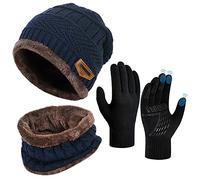Hiver Bonnet Écharpe Ensemble Gants - Unisex Packs Snood Chapeau Mitaines Écran Tactile Tricot Laine Polaire Hiver Chaud Anti Froid Ski Musculation Cyclisme Moto Vtt Sports Plein Air Cadeau Noel