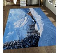 Hiver Campagne Style Tapis Chambre Lavable Tapis à Poils Ras Neige Montagnes Forêts de pins Cabanes Villages de Montagne Tapis de Sol d’intérieur Doux 100x200cm