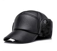 Hiver chaud en cuir PU Casquette de baseball Earflap Chapeau Elmer Fudd Chapeau Trapper militaire (Noir)