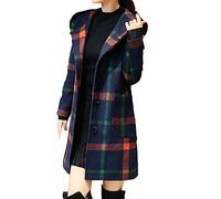 Hiver Chaud Manteu en Laine Long Femme Vestes A Carreaux Plaid à La Mode Buton Poche A Manche Longues Coats (M, Vert)