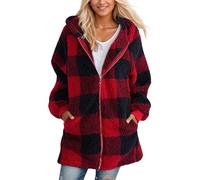 Hiver Chaud Polaire Jacket Veste Noire Femme Chic Laine Polaires de Randonnée Teddy Sport Mouton Manteaux Long Grande Taille Chic Capuche Manteau Noir Femme Rouge 3XL