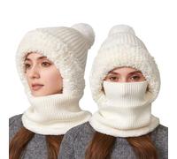 Hiver Chaud Tricoté Bonnet et Ensembles De Cache-Cou, Balaclava Chapeau Flexible Avec Boule de Poils, Cagoule Tricoté Femme pour Les Sports De Plein Air
