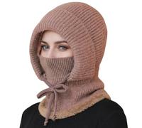 Hiver Chaud Tricoté Bonnet et Ensembles de Cache-Cou, Chapeau d'hiver Bonnet Tricoté Flexible, Cagoule Polaire Thermique Réglable Balaclava Femme pour Les Sports de Plein Air Ski