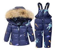 Hiver Chaude Ensemble de Ski Enfant 1-6 Ans Ensembles de Neige Veste Manches Longues à Capuche avec Zippé et Neige Bavoir Pantalon une Pièces pour 1-6 Ans-Coupe-vent-Imperméable-Respirante
