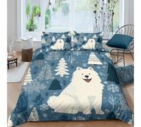 Hiver Chien Ensemble De Literie Imprimé en 3D résistante 3 pièces Scandinavian Folk Art Style Housse de Couette avec Fermeture Éclair Super Douce for Chambre de garçons Super King（260x220cm）