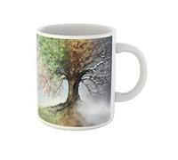 Hiver Coloré Numérique D'Un Arbre Des Quatre Saisons Vert Printemps Tasse À Thé Céramique Mug Durable Tasse À Café Cadeau Mignon Pour Collègue Pâques Bureau 330Ml