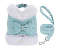 Hiver Comfort Warm Cute Cute Bow Adjustable Nylon Dog Training Harness and Lash Set pour Labrador French Bulldog,Bleu,XS